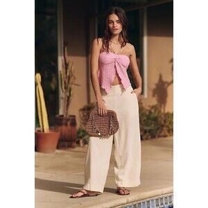 Free People Free-est Demi Cotton-Linen Pants Tea Cookie Size XS NWOT